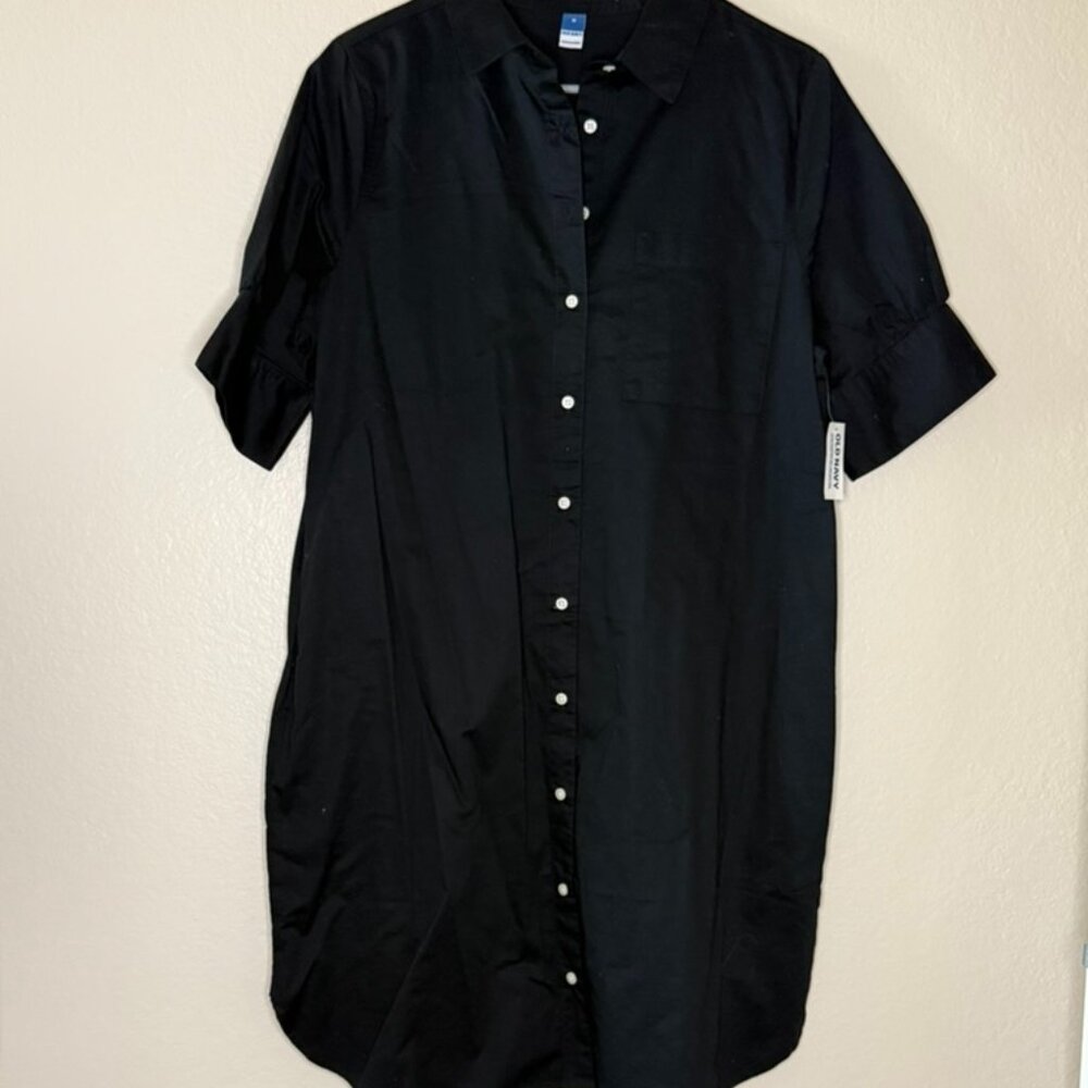 Old Navy Black Button-Front Shirtdress  (NWT - Medium)